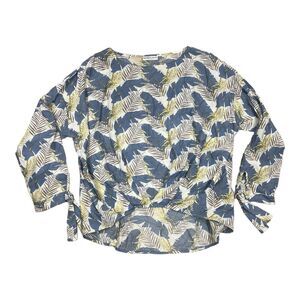 Patrizia Luca Milano Ivory Feather Print Gather Front Blouse XL
